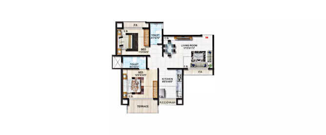 Gami Reagan Ghansoli - Floor plan 2 BHK 546 Sq.ft