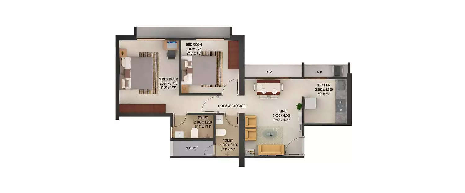 Floor plan for 2 BHK