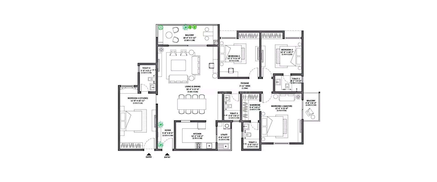 Floor plan for 4 BHK