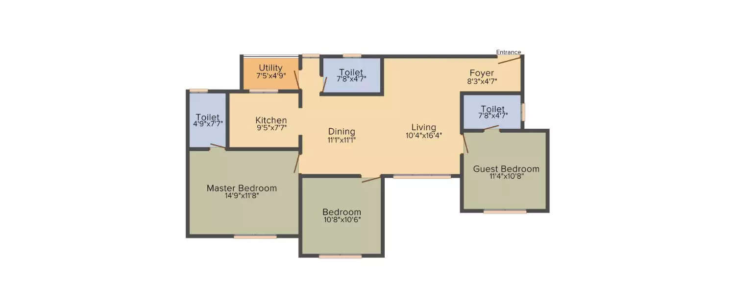 Floor plan for 3 BHK