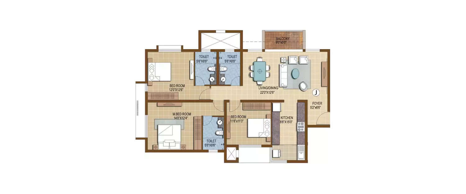 Floor plan for 3 BHK