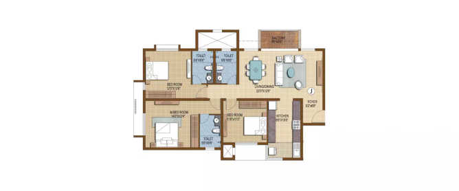 Prestige IVY Terraces Bellandur - Floor plan 3 BHK 1586 Sq.ft