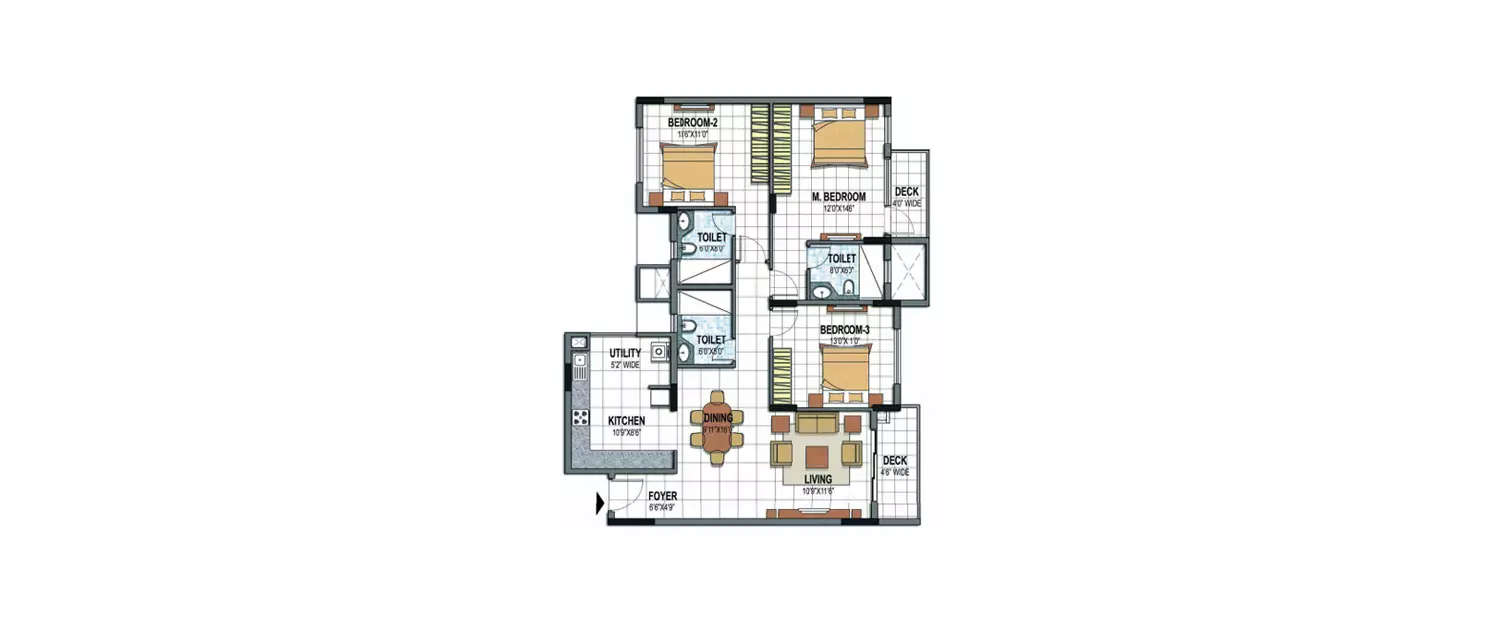 Floor plan for 3 BHK