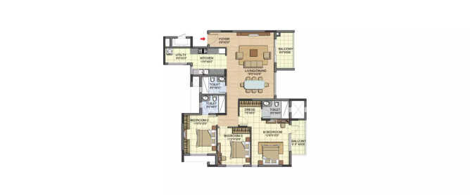 Prestige Jade Pavilion Bellandur - Floor plan 3 BHK 1933 Sq.ft