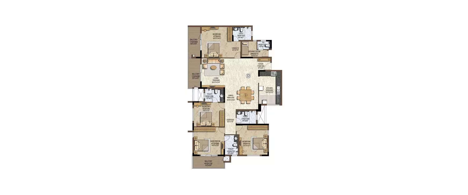 Floor plan for 4 BHK