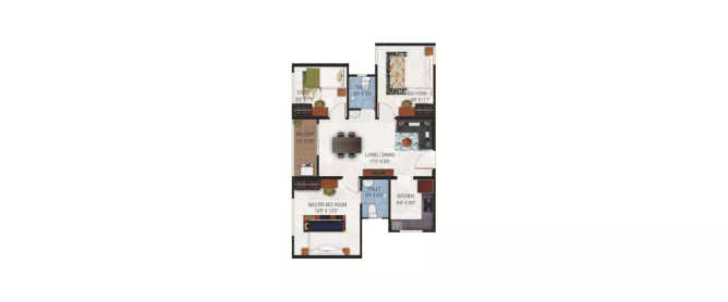 Codename Gold Standard Siruseri - Floor plan 3 BHK 896 Sq.ft