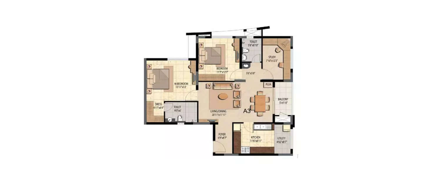 Floor plan for 2.5 BHK