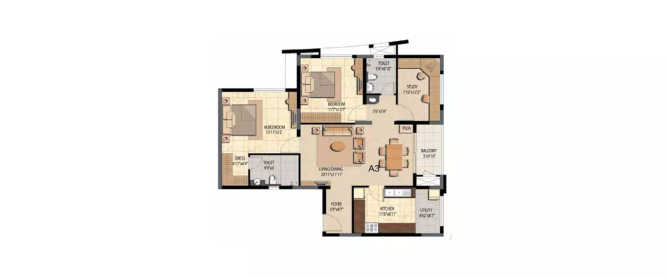 Prestige Bella Vista Porur - Floor plan 2.5 BHK 1494 Sq.ft