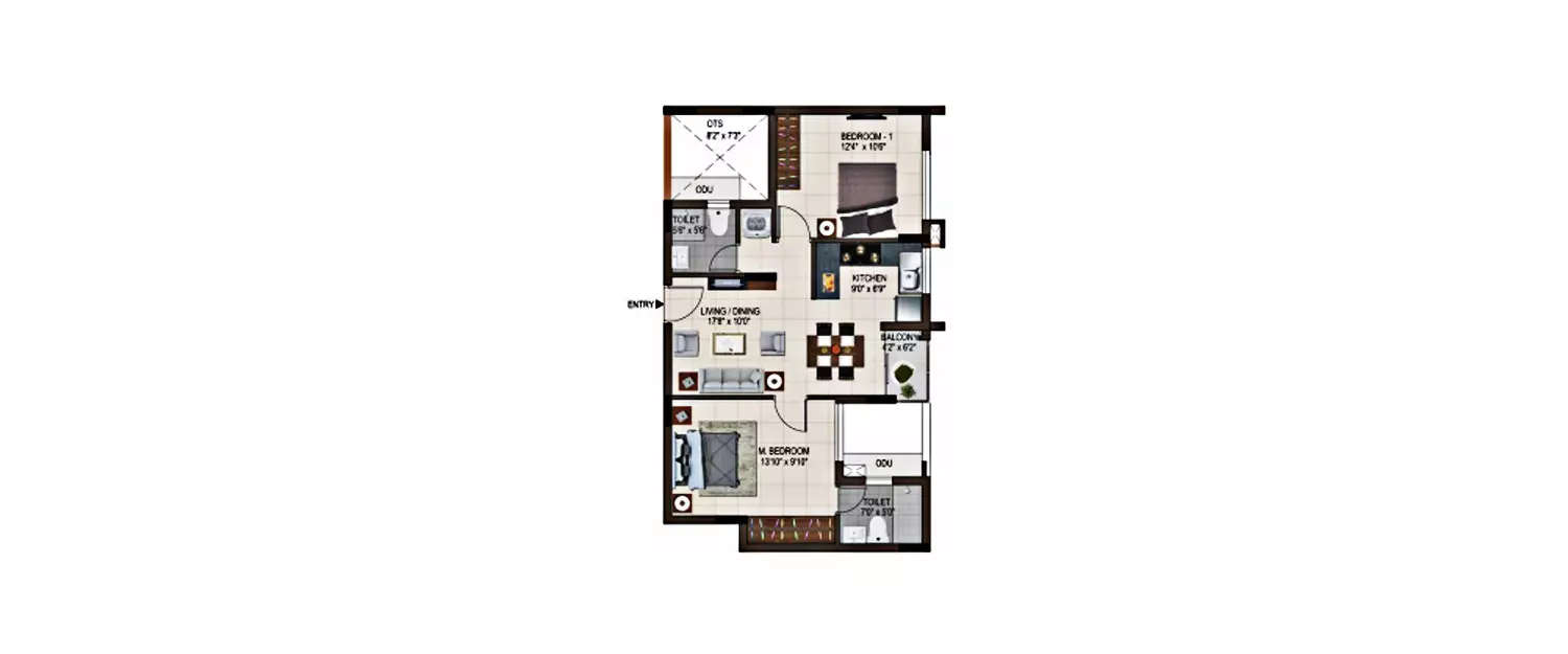 Floor plan for 2 BHK
