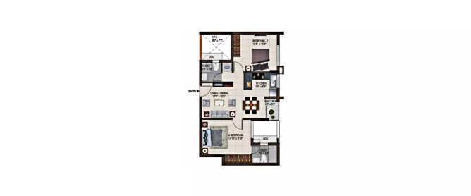 Casagrand Smart Town Thalambur - Floor plan 2 BHK 939 Sq.ft