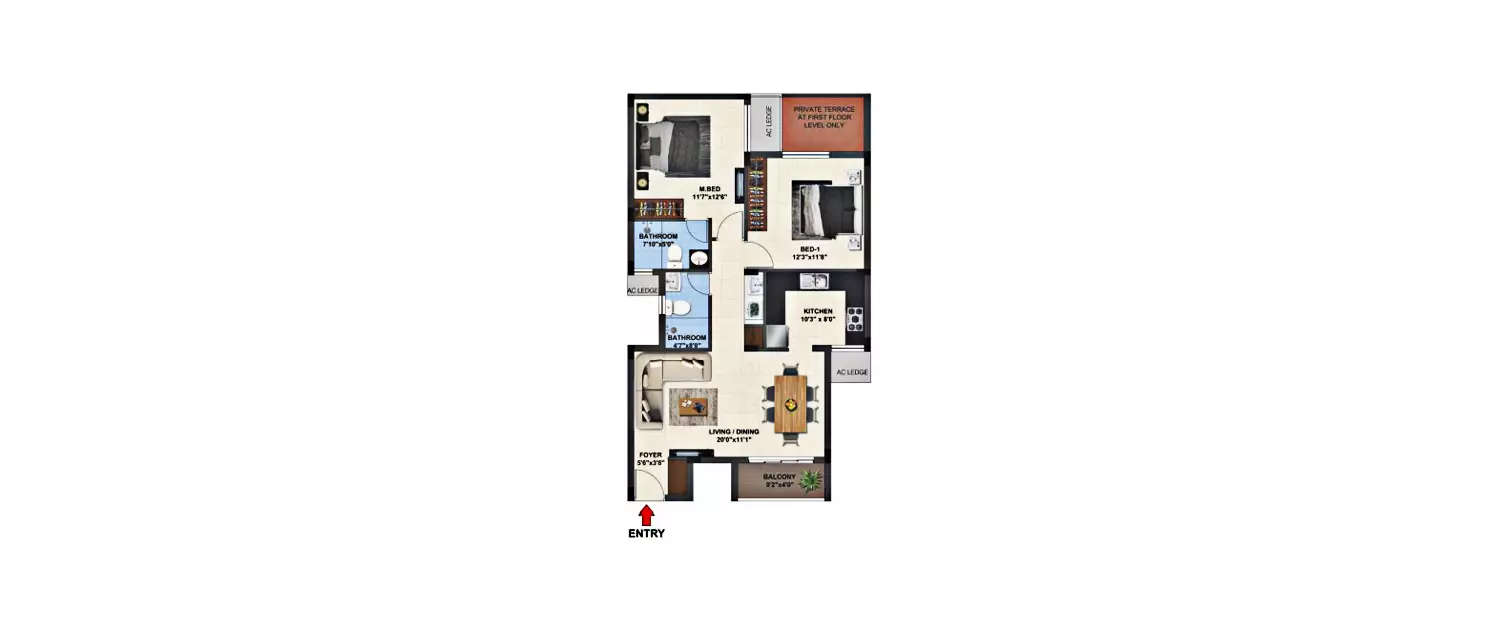 Floor plan for 2 BHK
