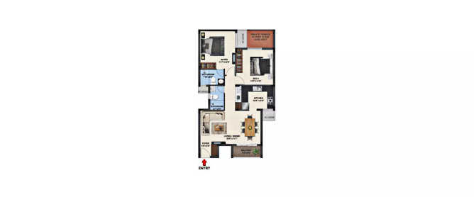 Casagrand Primera Manapakkam - Floor plan 2 BHK 1106 Sq.ft