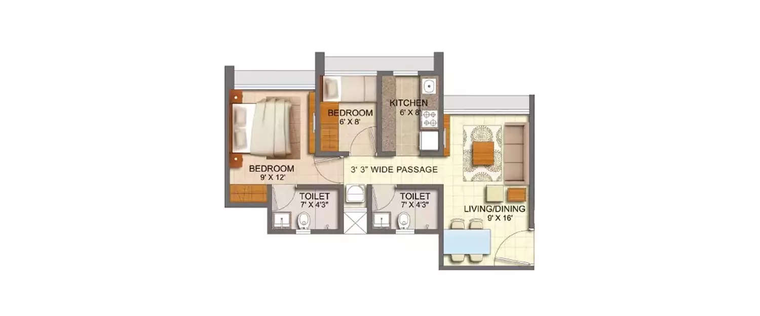 Floor plan for 1.5 BHK