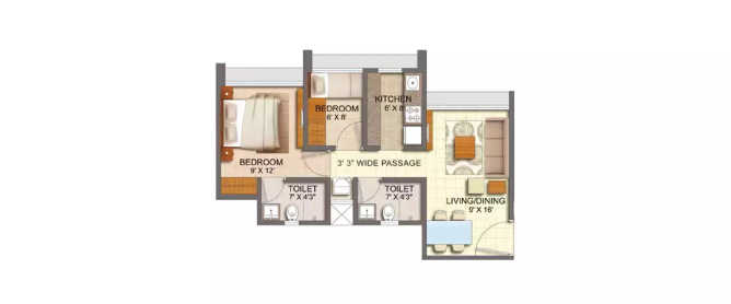 Runwal Forest Lily Kanjurmarg - Floor plan 1.5 BHK 465 Sq.ft