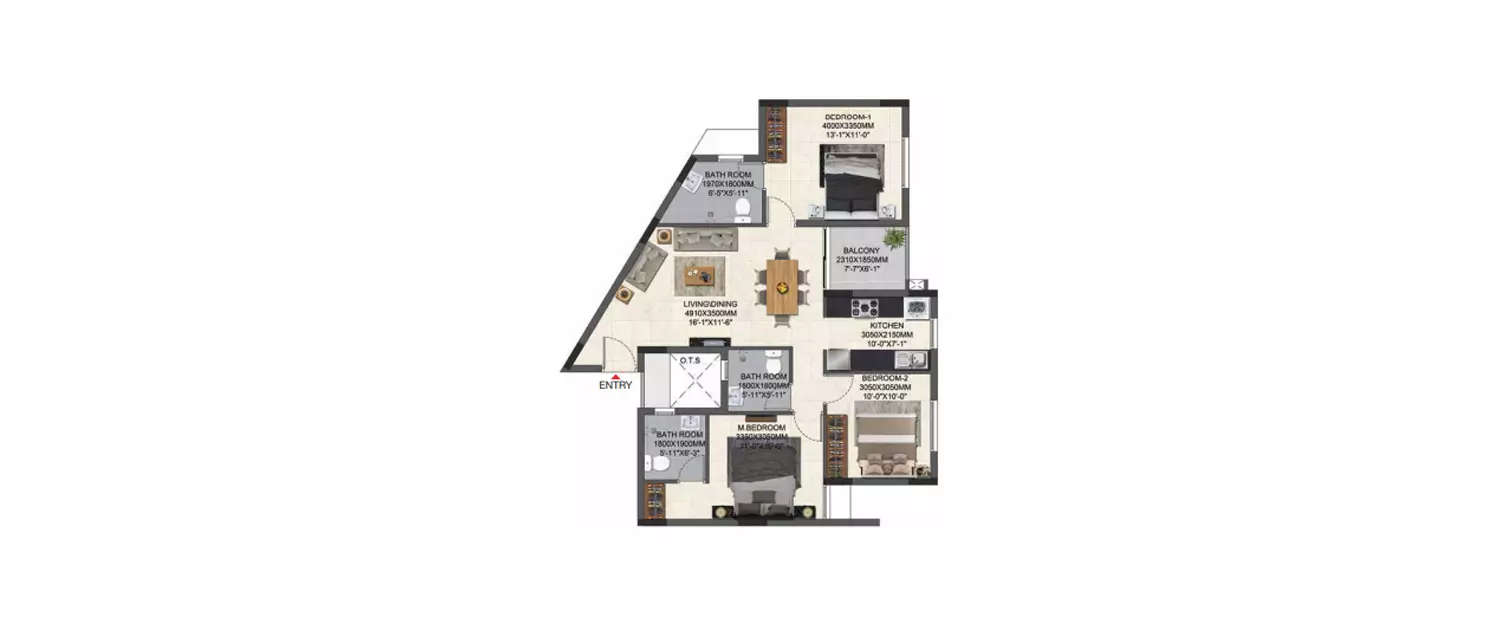 Floor plan for 3 BHK