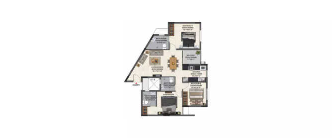 Casagrand Miro Vandalur - Floor plan 3 BHK 1272 Sq.ft
