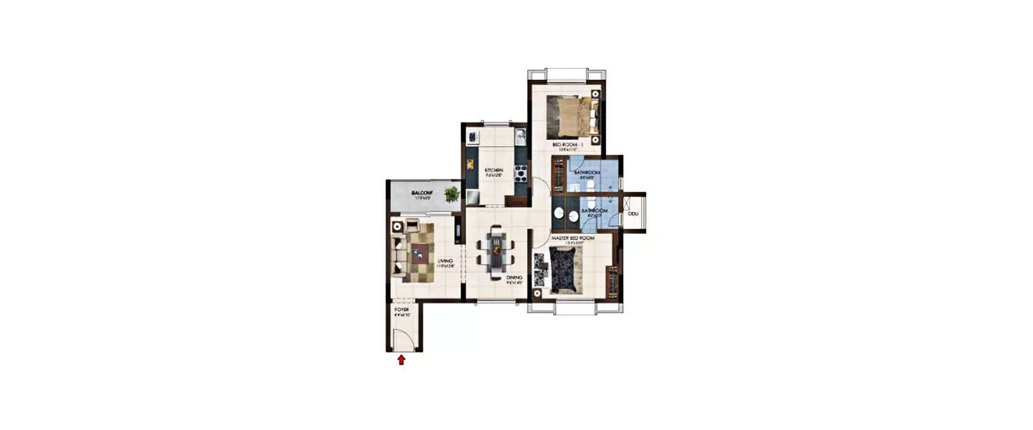 Floor plan for 2 BHK