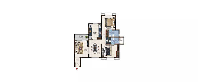 Casagrand Northern Star Vandalur - Floor plan 2 BHK 1339 Sq.ft
