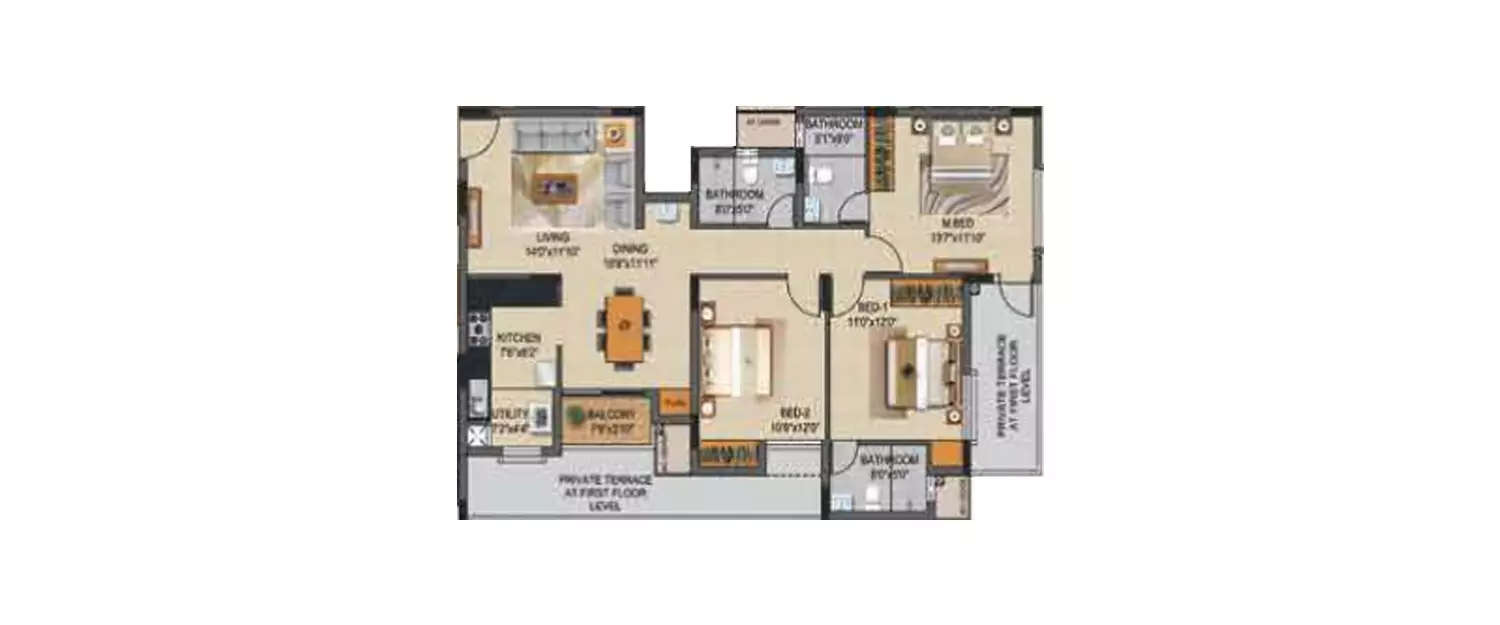 Floor plan for 3 BHK