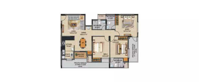 Casagrand Supremus Thalambur - Floor plan 3 BHK 1416 Sq.ft