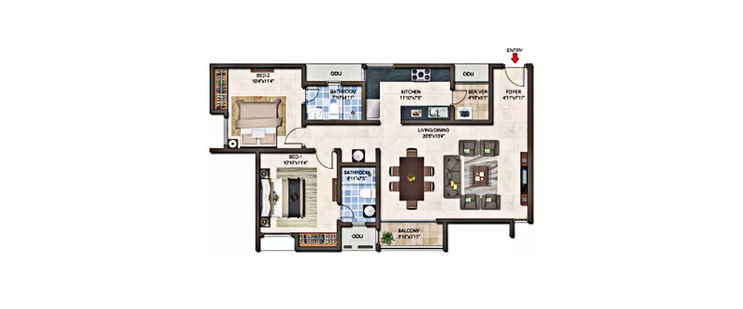 Floor plan for 2 BHK