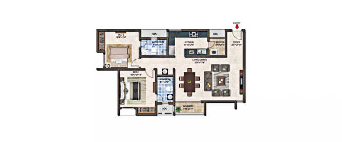 Casagrand Crescendo Nolambur - Floor plan 2 BHK 1265 Sq.ft