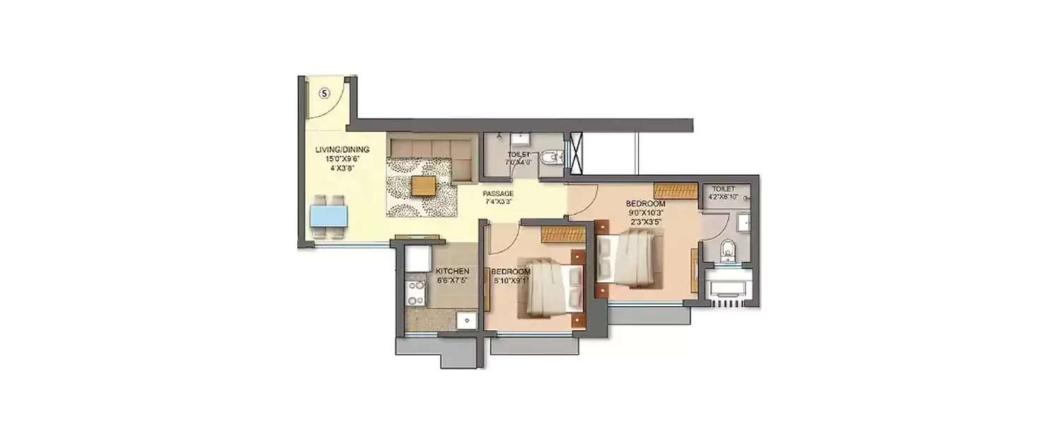 Floor plan for 1.5 BHK