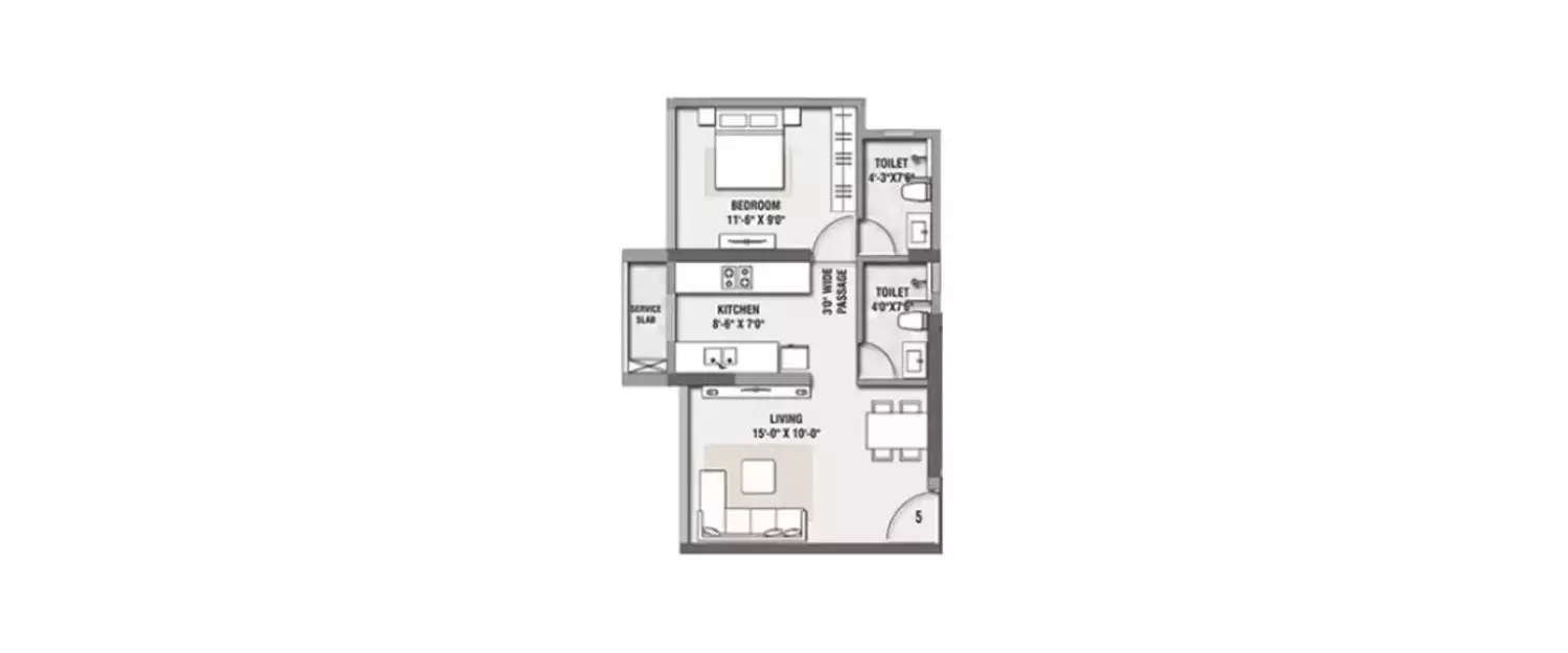 Floor plan for 1 BHK
