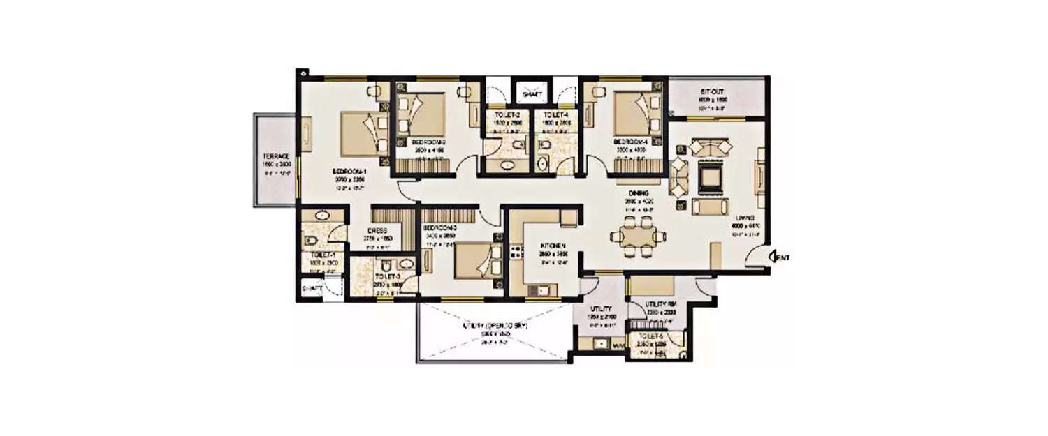 Floor plan for 4 BHK
