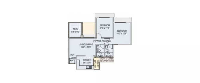 Runwal Euphoria Kondhwa - Floor plan 2 BHK 850 Sq.ft