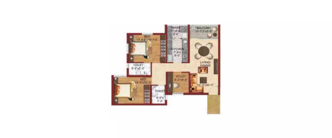 TVH Svaya Sriperumbudur - Floor plan 2 BHK 760 Sq.ft