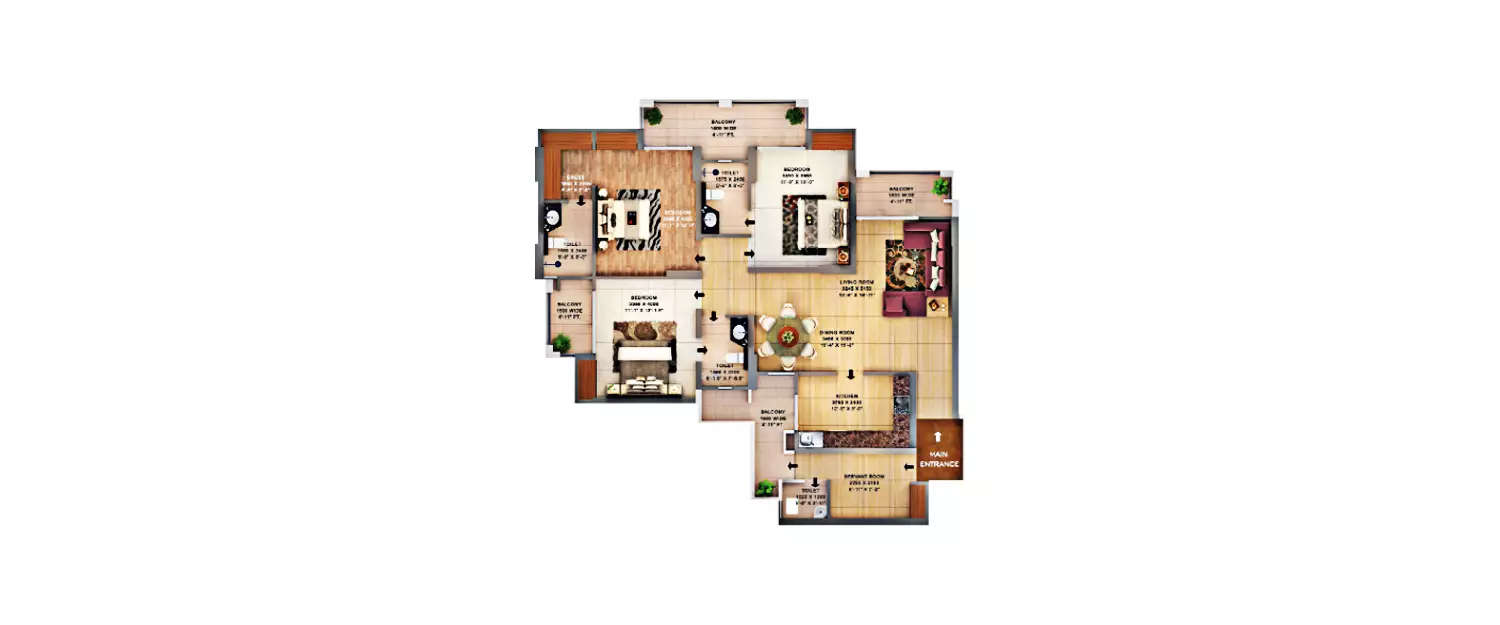 Floor plan for 3 BHK