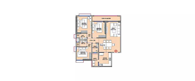 Adani Western Heights Andheri - Floor plan 3 BHK 1173 Sq.ft