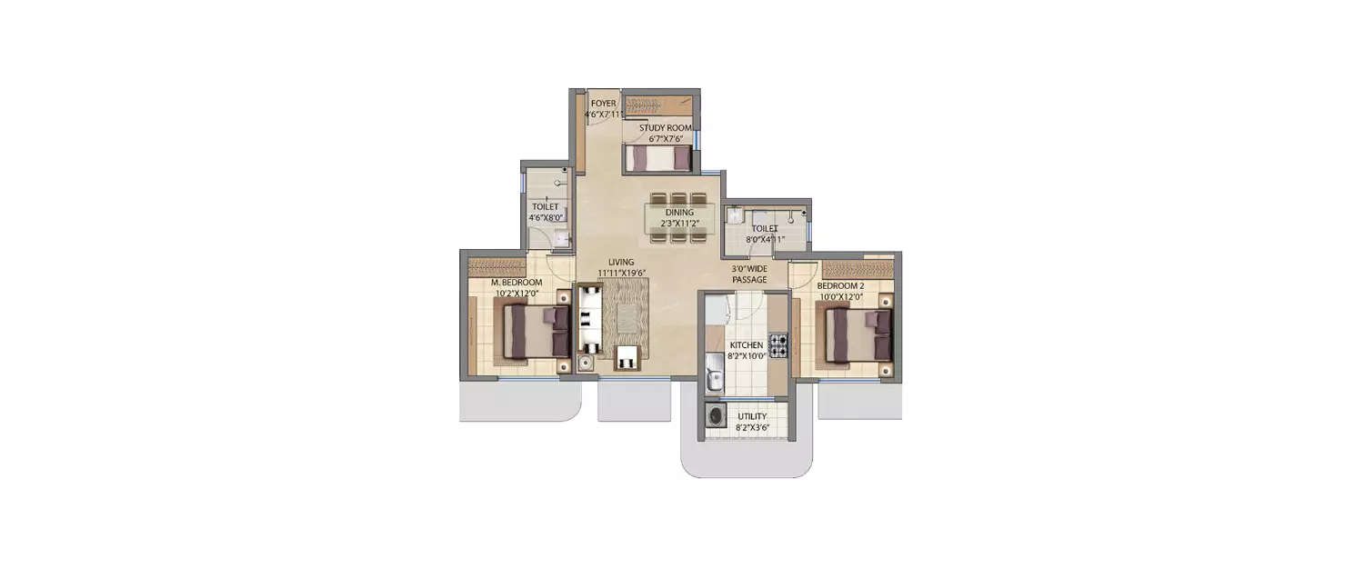 Floor plan for 2 BHK