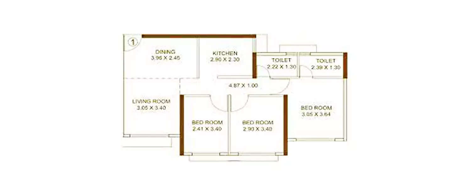 Floor plan for 3 BHK