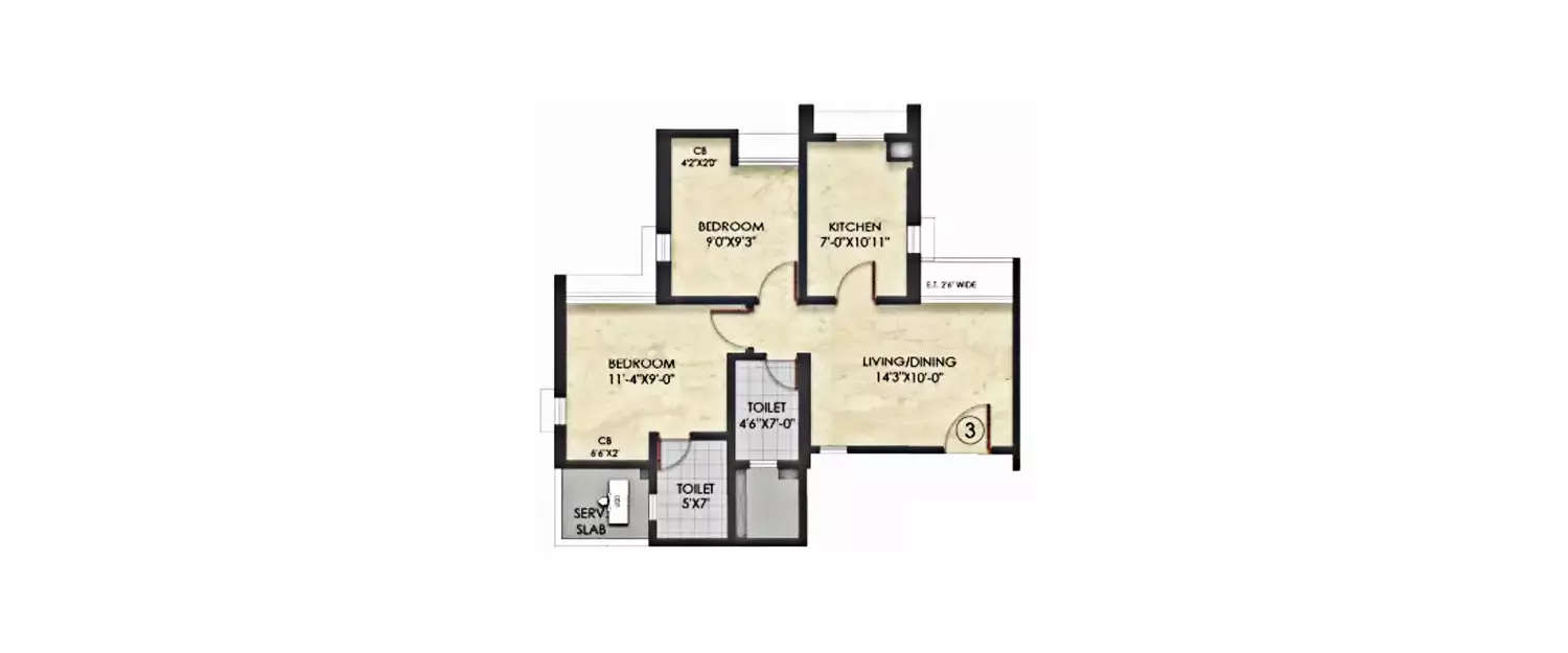 Floor plan for 2 BHK