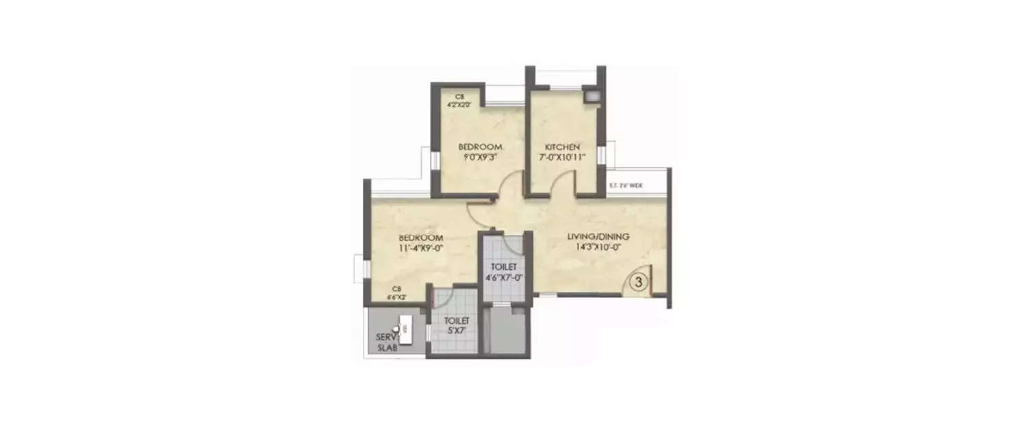 Floor plan for 2 BHK
