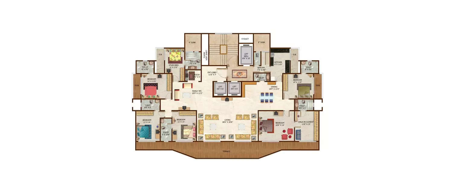 Floor plan for 6 BHK