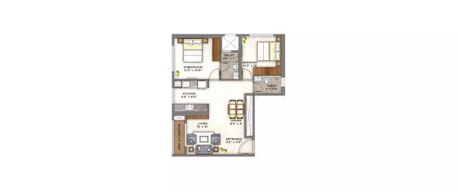 Ashar Axis Majiwada - Floor plan 2 BHK 678 Sq.ft
