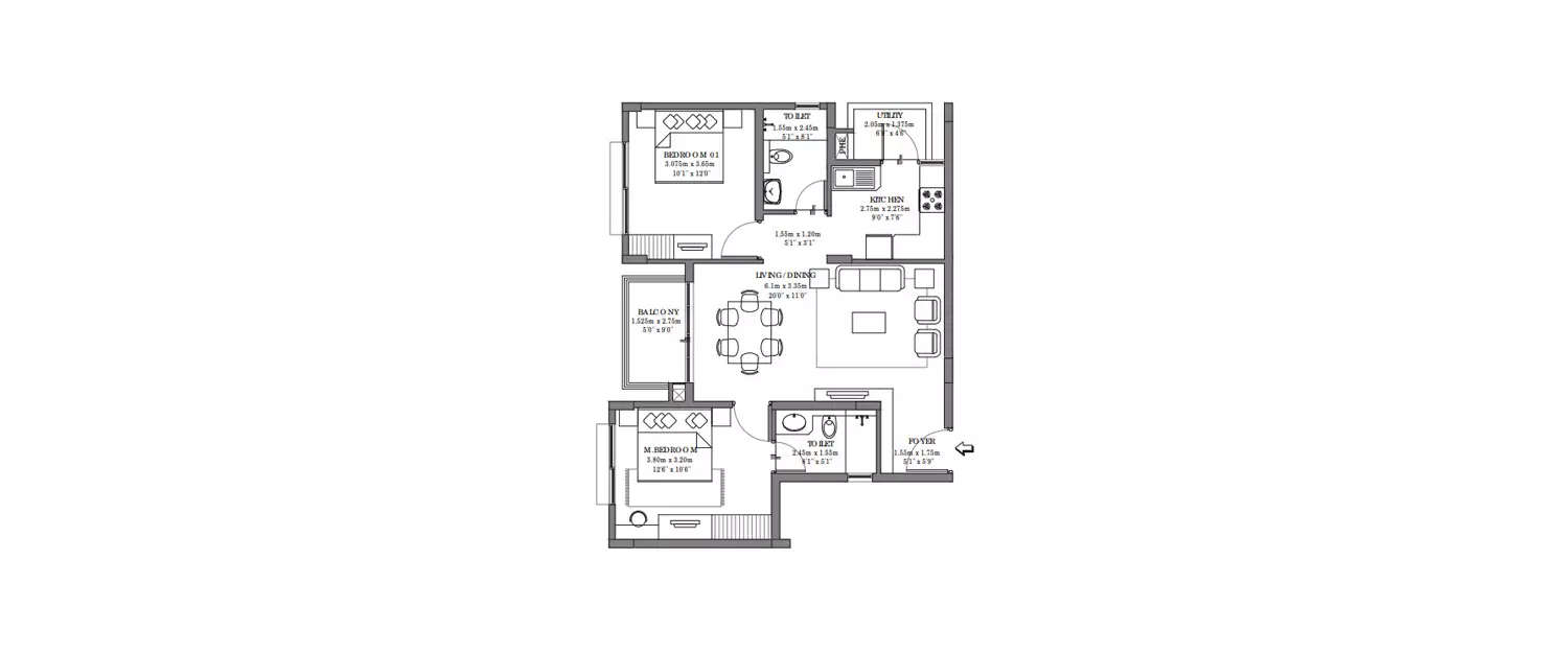 Floor plan for 2.5 BHK