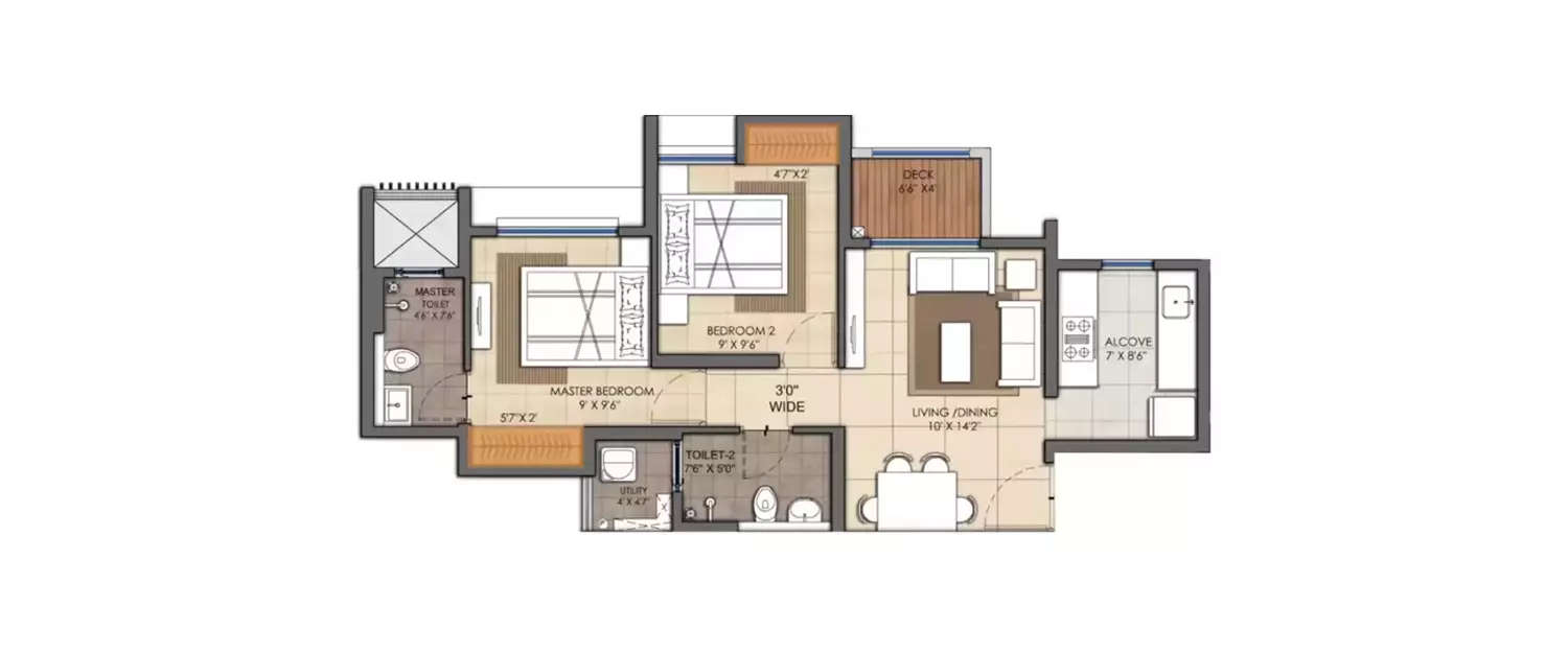 Floor plan for 2 BHK