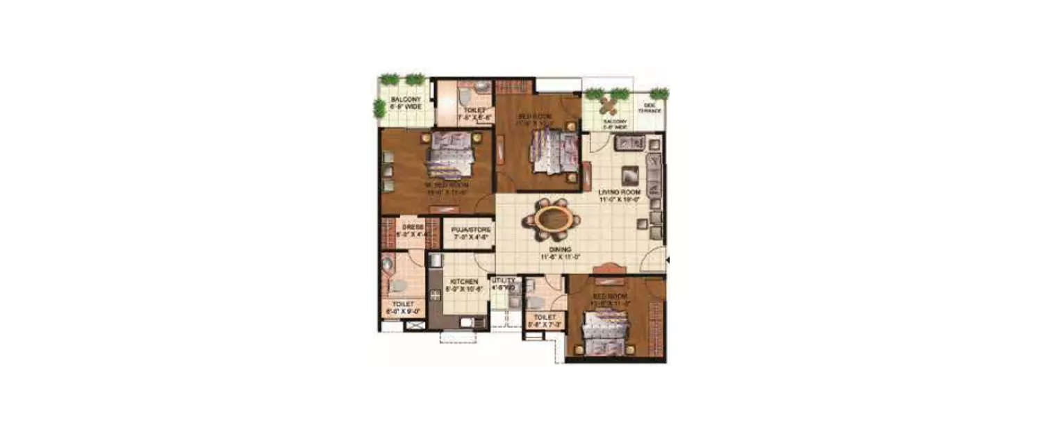 Floor plan for 3 BHK