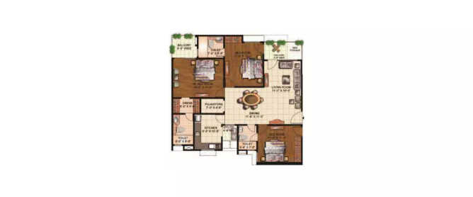 Eldeco Mysticgreens Omicron I Greater Noida - Floor plan 3 BHK 1729 Sq.ft