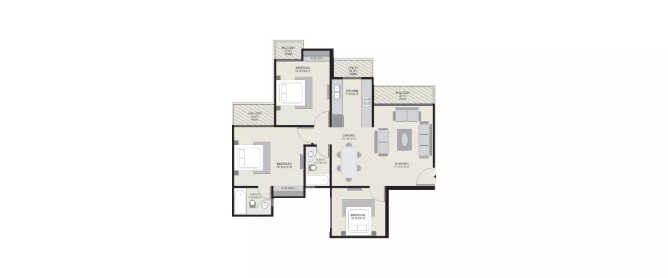 Ajnara Homes121 Sector 16B Greater Noida W - Floor plan 3 BHK 1235 Sq.ft