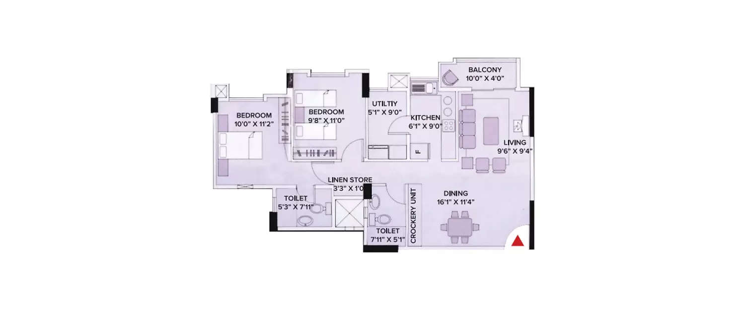 Floor plan for 2 BHK