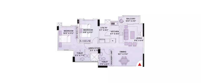 Brigade Gardenia JP Nagar - Floor plan 2 BHK 1050 Sq.ft