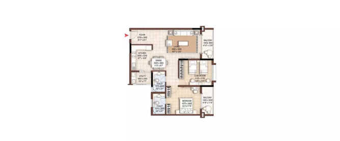 Brigade Omega Uttarahalli - Floor plan 2 BHK 1390 Sq.ft