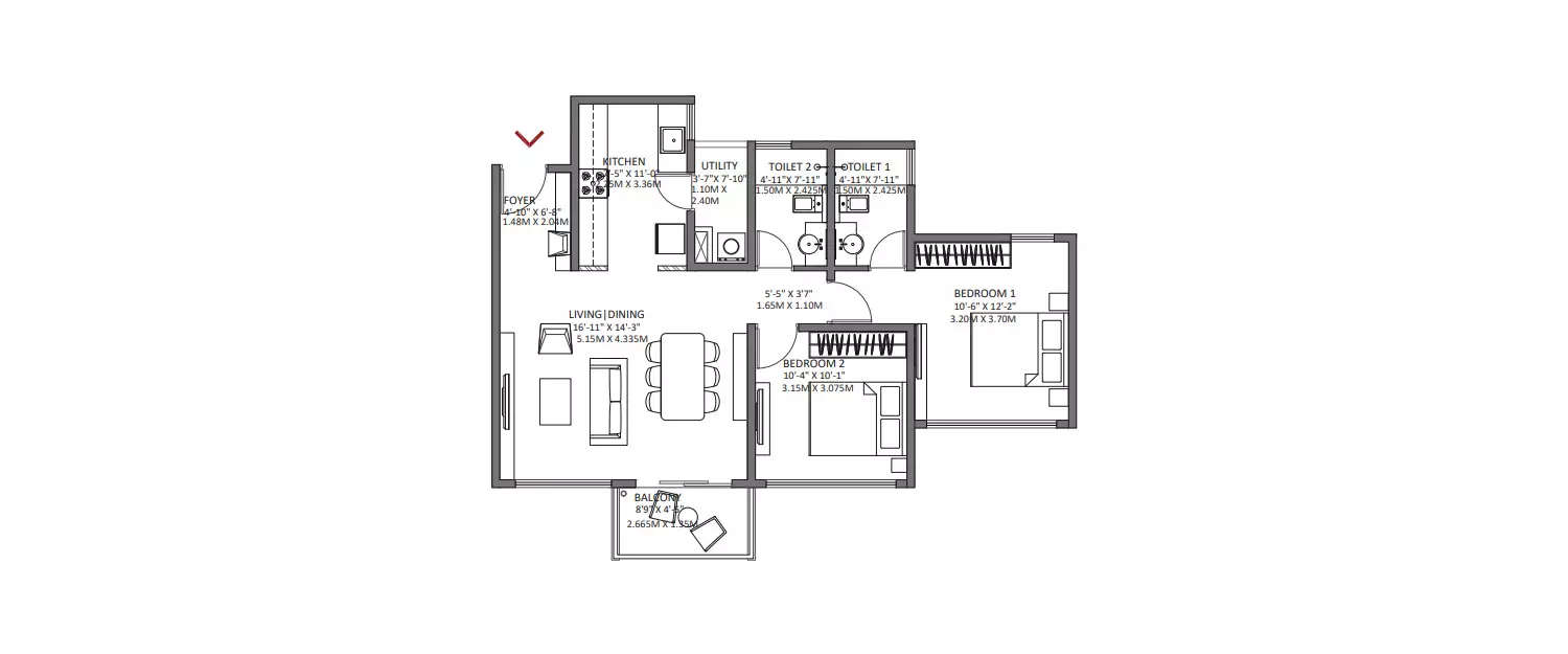 Floor plan for 2 BHK