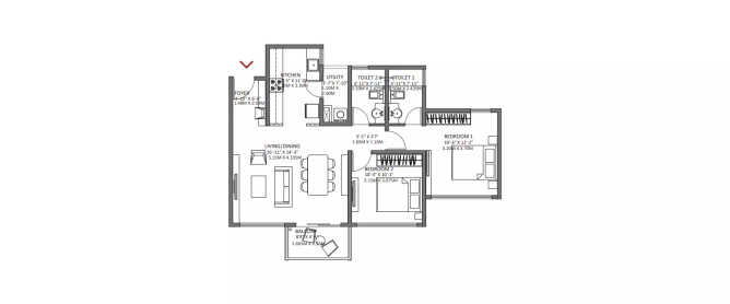 Godrej Air Whitefield - Floor plan 2 BHK 742 Sq.ft