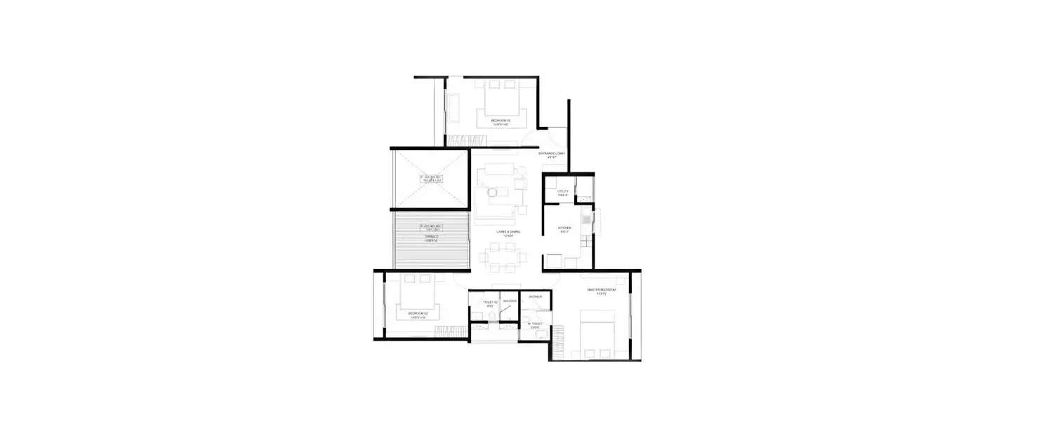 Floor plan for 3 BHK
